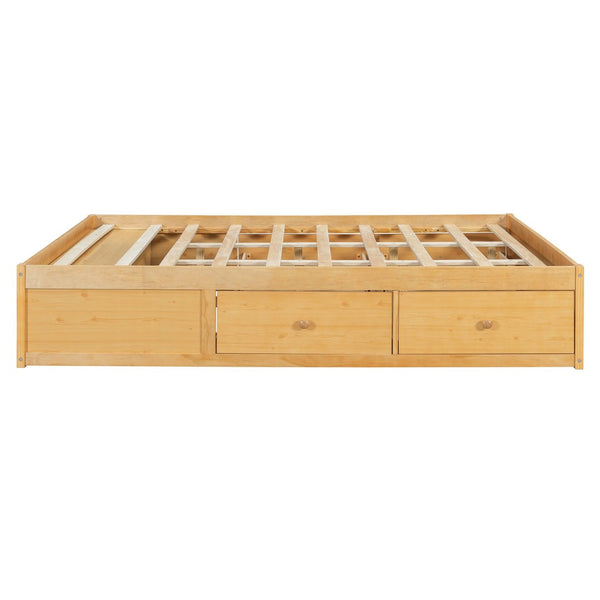 English Elm Queen Platform Storage Bed with Hydraulic Lift Footboard and Four Drawers Antique Finish Natural LP000139AAN