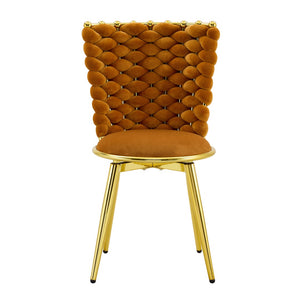 English Elm Set of 2 Velvet Dining Chairs with Braided Rope Backs and Glamorous Metal Legs Gold,Orange W3875P399194