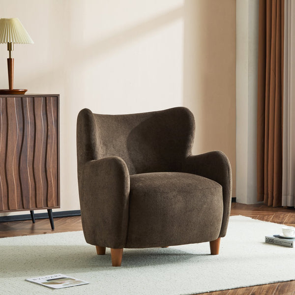 English Elm Christopher Knight Home® - Lucia Velvet Wingback Armchair with Pocket Spring Cushion, Mid-Century Birch Legs, Luxe Comfort Brown 31.5 L x 30.75 W x 30.5 H N776P205426D