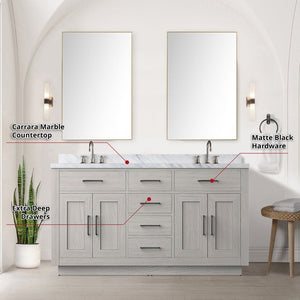 English Elm White Oak Double Bath Vanity Set With Carrara Marble Top, 55" Mirror & Chrome Faucets For Easy Setup B2731S01695-GIGA