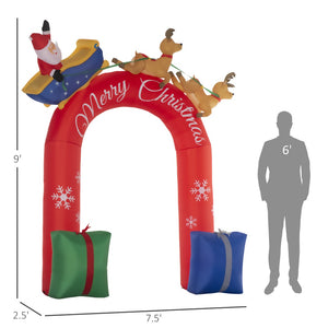 English Elm Outsunny 9Ft Inflatable Christmas Arch With Santa Riding Sled - Led Yard Decor For Festive Cheer W2225P249974-GIGA