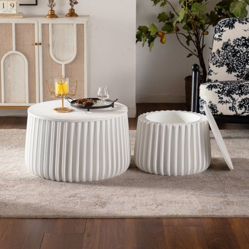 English Elm White Nesting Storage Tables with Lift Off Lid Curved Silhouette for Modern Living Rooms W3081P389055