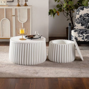 English Elm White Nesting Storage Tables with Lift Off Lid Curved Silhouette for Modern Living Rooms W3081P389055