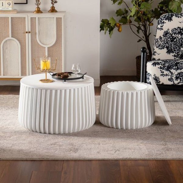 English Elm White Nesting Storage Tables with Lift Off Lid Curved Silhouette for Modern Living Rooms W3081P389055