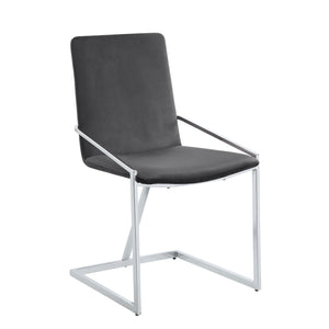 English Elm Grey Velvet Side Chairs (Set of 2) with Chrome Sled Base, Lozenge Back, Wood Legs & Metal Caps for Modern Comfort B062P209297