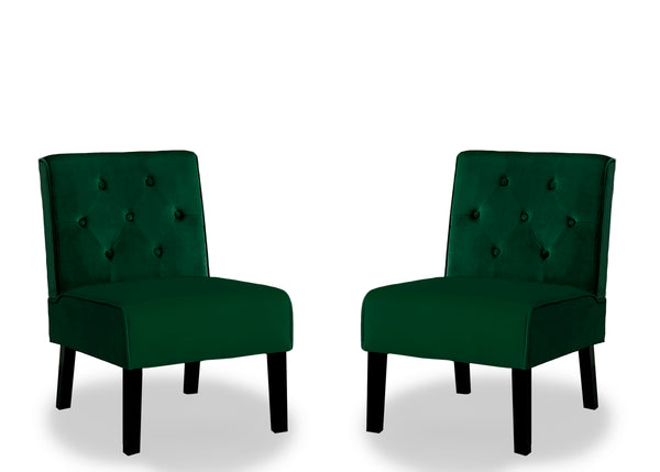 English Elm Reese 53" Armless Button Tufted Accent Chair Set of 2 with Velvet Upholstery, Curved Back Comfort Green B2735P271021