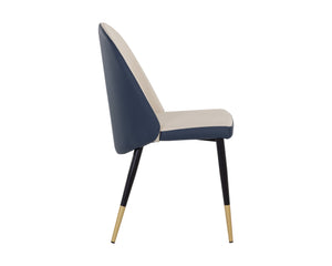 Sunpan Kline Modern Dining Chair with Smooth Curves, Faux Leather Upholstery, and Elegant Gold-Capped Legs Dillon Cream / Dillon Thunder