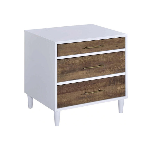 English Elm Two-tone 3-Drawer Nightstand with Round Tapered Legs, Spacious Storage & Weathered Oak Fronts for Bedrooms Brown Oak,White B016P256489