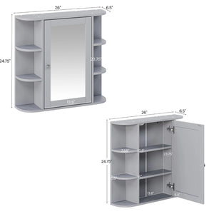 English Elm Bathroom Wall Cabinet with Mirror Door Open Shelving and Adjustable Interior Storage Gray N817P375228G