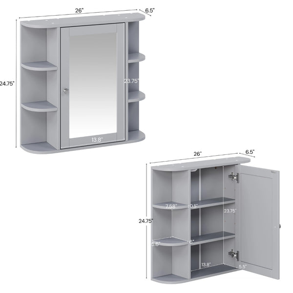 English Elm Bathroom Wall Cabinet with Mirror Door Open Shelving and Adjustable Interior Storage Gray N817P375228G