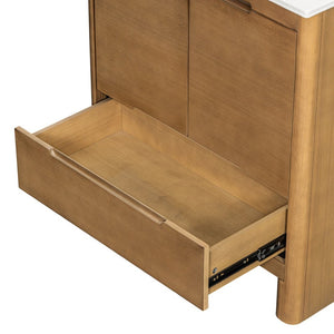 English Elm [video] 30 Inch Freestanding Bathroom Vanity Pine Legs Ceramic Sink Soft Close Storage Natural N759P412928N