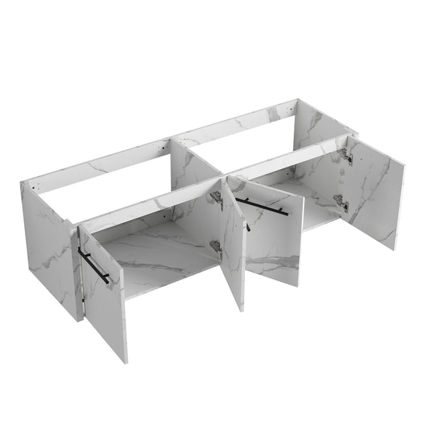 English Elm 60 Inch Wall-Mounted Bathroom Vanity With Double Resin Sinks, Modern Design, Storage & Style W999S00254
