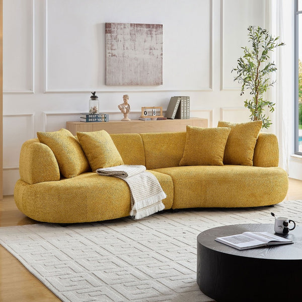 English Elm 102.36 Inch Curved Boucle Sectional Sofa Four Seat Mid Century Modern Living Room W2582S00179