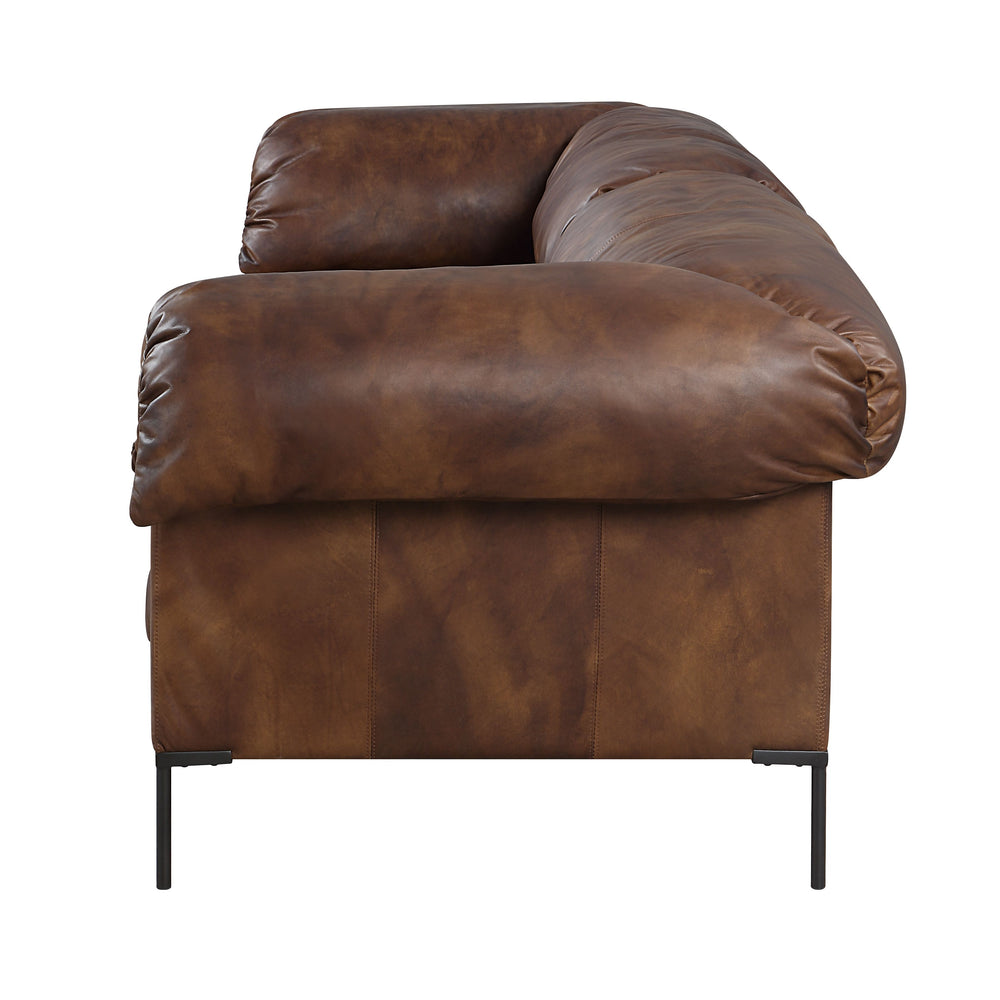 English Elm Jaron Top Grain Leather Sofa in Mocha — Macho Durable Wooden Frame, Metal Legs, Plush D30 Foam Comfort B2726P246566