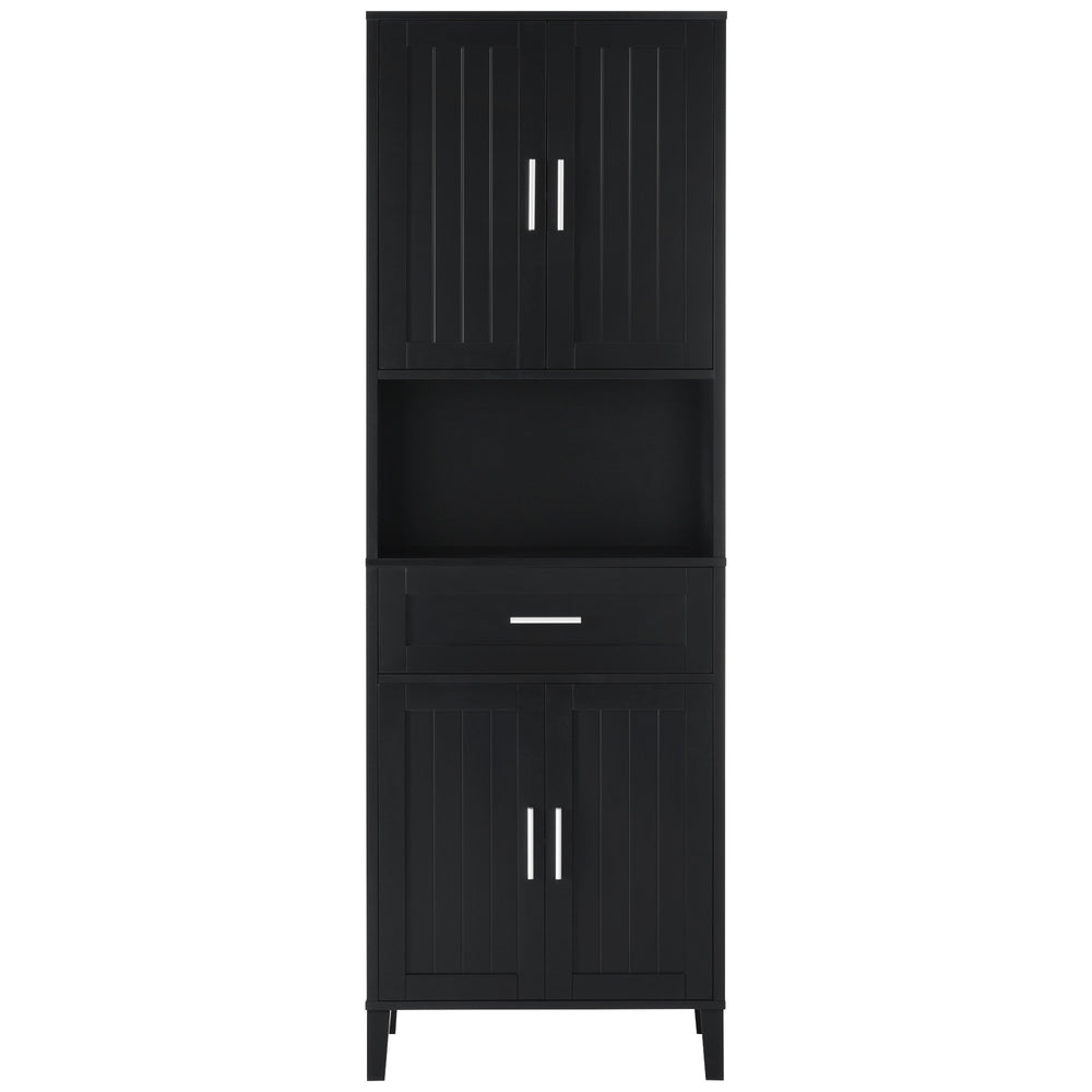 English Elm 70.9" High Freestanding Tall Bathroom Cabinet with Soft-Close Doors, Drawer & Adjustable Shelves for Organized Living Black N729P272001B