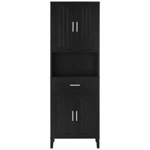 English Elm 70.9" High Freestanding Tall Bathroom Cabinet with Soft-Close Doors, Drawer & Adjustable Shelves for Organized Living Black N729P272001B