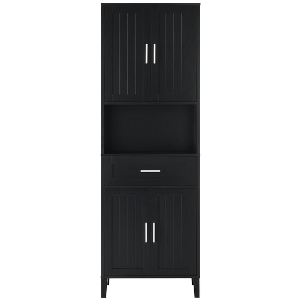 English Elm 70.9" High Freestanding Tall Bathroom Cabinet with Soft-Close Doors, Drawer & Adjustable Shelves for Organized Living Black N729P272001B