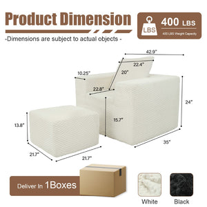 English Elm Boneless Corduroy Lounge Chair with Ottoman High Back Accent Pillow No Assembly White W5385P433282