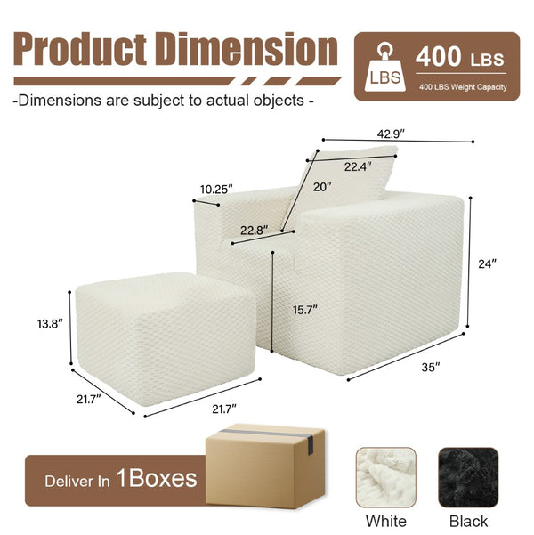 English Elm Boneless Corduroy Lounge Chair with Ottoman High Back Accent Pillow No Assembly White W5385P433282