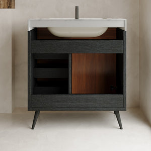 English Elm 29.9" Floating Bathroom Vanity Sintered Stone Top Soft Close Drawers Bronze Gold Hardware Black,Gold,Walnut,White W3136S00044