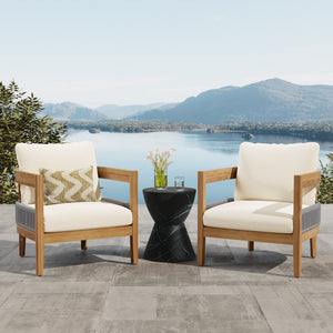 English Elm Christopher Knight Home® - Porto Teak Acacia Rope Patio Club Chairs Set of 2 — Water‑Resistant Cushions, Durable Weatherproof Design N773P218421B2