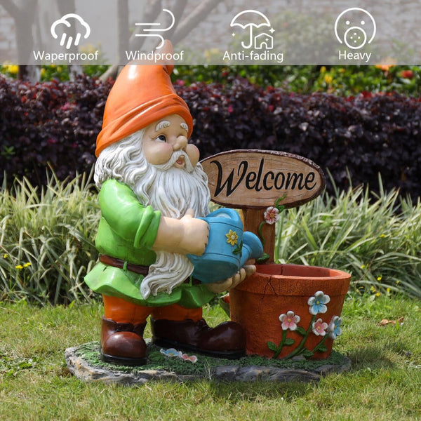 English Elm Outdoor Gnome Statue with Integrated Planter Bowl Whimsical Garden Focal Point W5398P455469