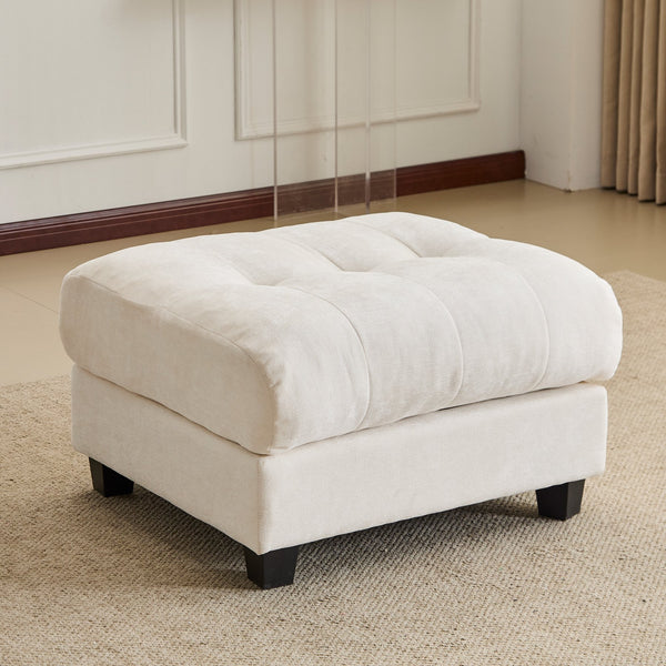 English Elm 119" 4-Seater Sofa with 2 Ottomans - Adjustable 4-Position Backs, 350lb Seats, Soft Chenille, Pillows Beige W2606S00036