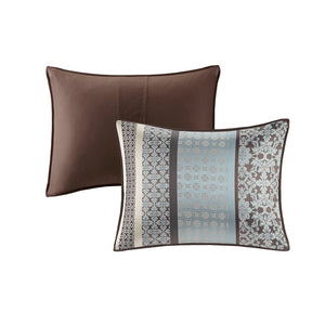 English Elm 7 Piece Comforter Set - Luxurious Blue Cal King Ensemble With Geometric & Damask Prints, Easy Care B03597163