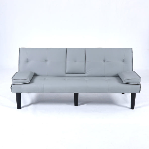 English Elm The 67-inch light gray PVC multifunctional sofa bed with cup holders, one-click fold, 500lb capacity W3371P354627