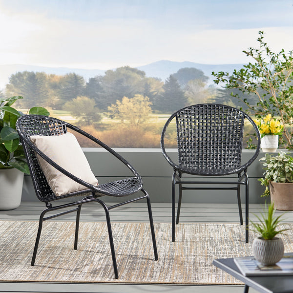 English Elm Christopher Knight Home® - Polyethylene PE Wicker 2-Person Seating Group — Weather-Resistant Rattan & Metal, Sleek Patio Set 66628.00BLK_66627.00BLK
