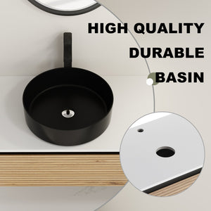English Elm 36'' Floating Wall Mounted Vanity with Art Ceramic Vessel Sink and Soft Close Drawer W999S00363