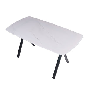 English Elm Modern-style Marble Glass Dining Table Seats Six with Sleek Black Metal Legs W5123P397512