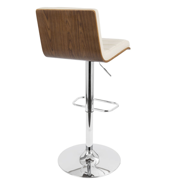 English Elm Vasari Mid-Century Adjustable Swivel Barstools Set of 2 — Chrome Base, Walnut Back, Cream Faux Leather, Height-Upgradable B202S01085