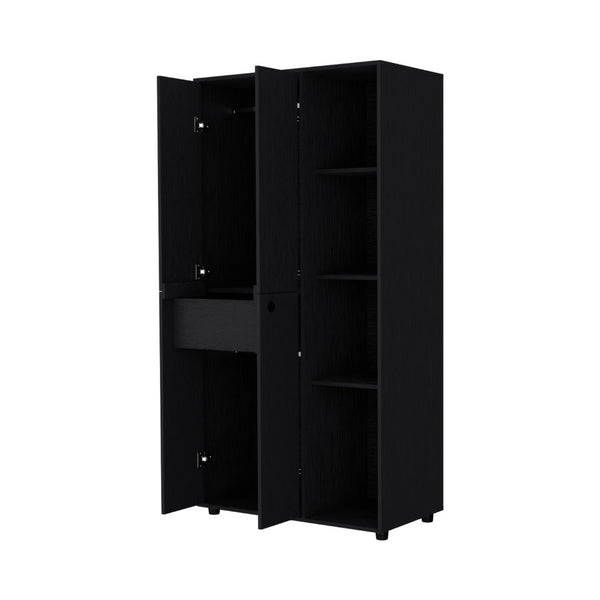 English Elm Bethel Slim Profile Wardrobe Armoire with Hanging Rods Open Shelves and Drawer B128S00225
