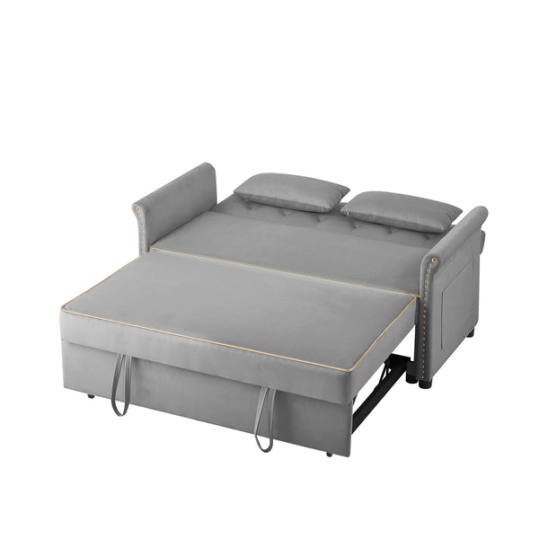 English Elm Grey Velvet Sleeper Sofa Bed with Foam Seat, Solid Wood Frame, Black Legs — Compact 51.6" L Convertible Comfort W588P246469