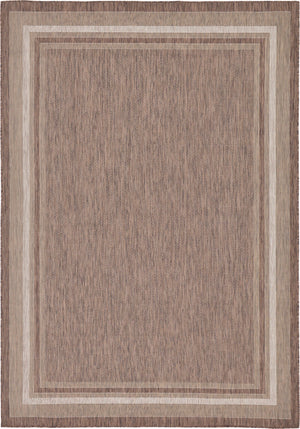 Unique Loom Outdoor Border Soft Border Machine Made Border Rug Brown, Ivory/Gray 8' 0" x 11' 4"