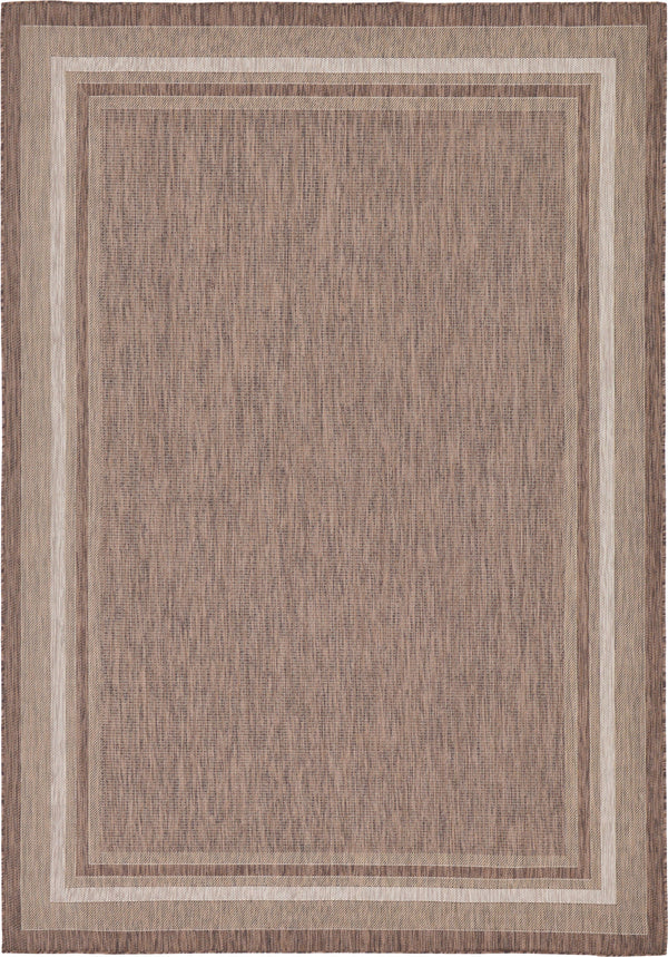 Unique Loom Outdoor Border Soft Border Machine Made Border Rug Brown, Ivory/Gray 8' 0" x 11' 4"