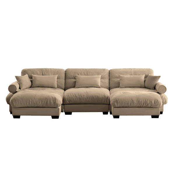 English Elm U Shape Velvet Modular Sectional Sofa with Movable Ottomans, Deep Cloud Seats and Bolster Arms Camel W714S01100