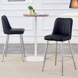 Modern Black PU Bar Stool with Silver Metal Legs, Cross Reinforcement - Set of 2 Chairs