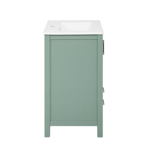 English Elm 24'' Green Bathroom Vanity with Ceramic Sink Combo — Modern Freestanding MDF & Solid Wood Storage, Soft-Close Doors, Silver Handles N710P228364F