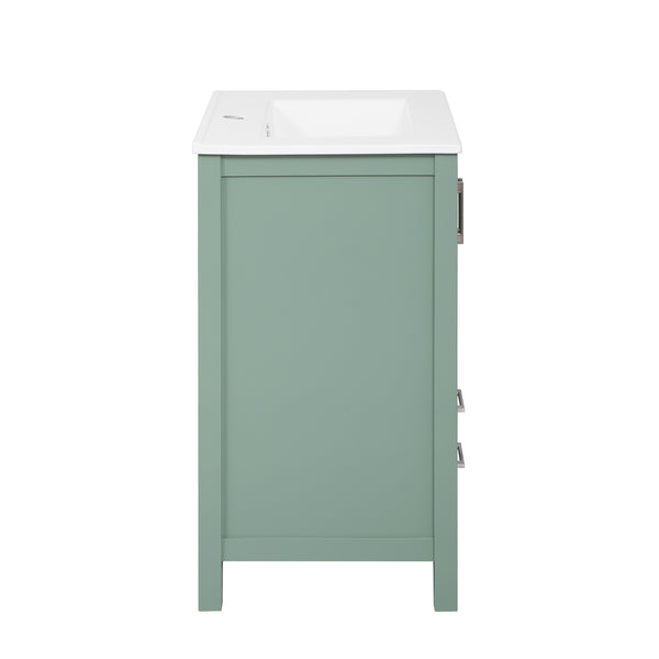 English Elm 24'' Green Bathroom Vanity with Ceramic Sink Combo — Modern Freestanding MDF & Solid Wood Storage, Soft-Close Doors, Silver Handles N710P228364F
