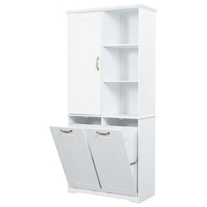 English Elm [video] Freestanding 68 Inch Tall Storage Cabinet with Tilt Out Hampers and Soft Close Door White N759S427900K