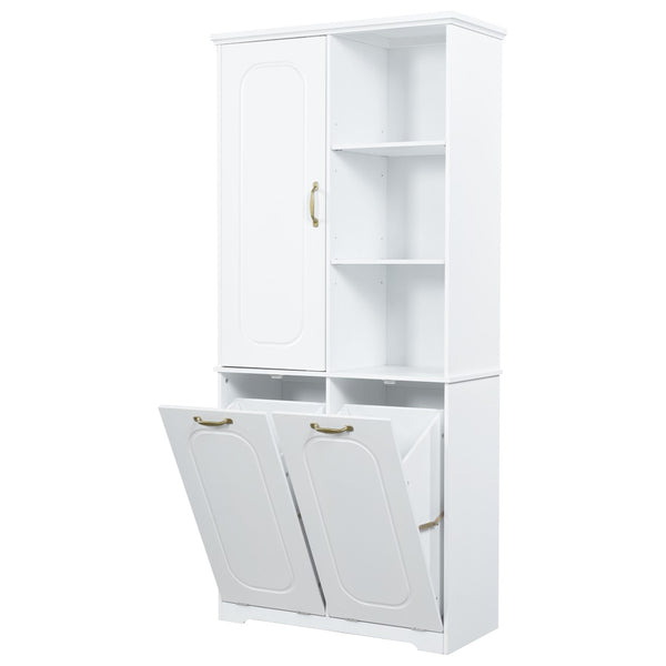 English Elm [video] Freestanding 68 Inch Tall Storage Cabinet with Tilt Out Hampers and Soft Close Door White N759S427900K
