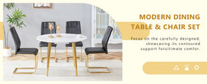 English Elm Table and Chair Set Extendable Mdf Round Oval Dining with Gold Arched Legs Black,White+Gold W1151S03945