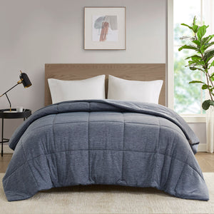 JLA Home Urban Habitat - Oversized Breathable Jersey Comforter with Hypoallergenic Down Alternative Fill for Deep Mattresses, OEKO-TEX Certified Navy UH10-2505