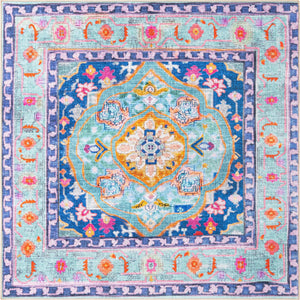 Unique Loom Timeless Philip Machine Made Medallion Rug Blue, Black/Ivory/Green/Gold/Red/Pink/Orange 7' 6" x 7' 7"