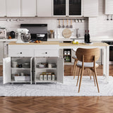 English Elm K&K 74.5 Inch Kitchen Island With Extendable Dining Table , Rolling Kitchen Island On Wheels With Spice Rack and 2 Drawers, Kitchen Storage Cart With 4 Door Cabinet, For Kitchen, Dining Room, White