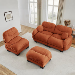 English Elm Pleated Chenille Sectional Sofa with Ergonomic Foam Sculptural Curved Armrests Living Room Orange W5656S00068
