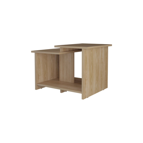 English Elm Natural Oak Rectangular Coffee Table with Three Open Shelves, Sleek Modern Design & Warm Finish B062P290253