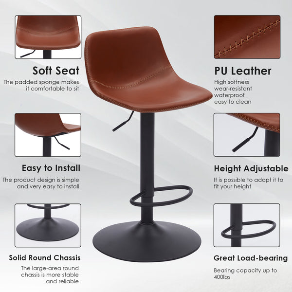 English Elm Adjustable Mid Century Swivel Bar Stools Set of 2, PU Leather Rustic Counter Chairs 350LB Capacity T3623P354963